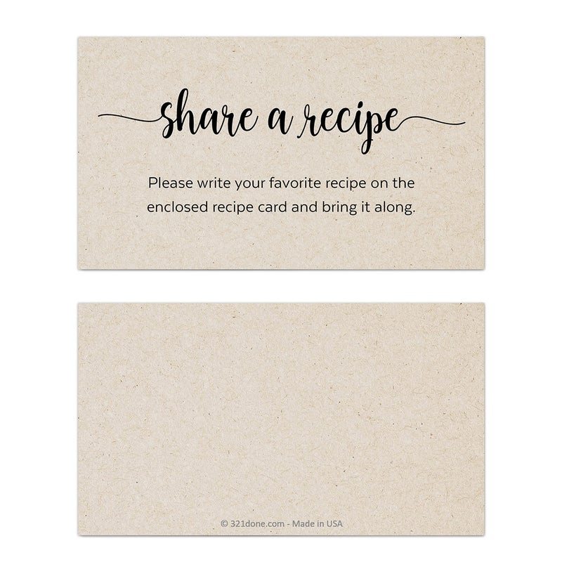 321Done Recipe Request Insert Card (Set of 50) 3.5x2 Rustic Kraft - Small Share a Recipe Card for Bridal Shower, Invitation Insert, Printed on Heavy Cardstock, Matching Recipe Cards - Made in USA - Image 3